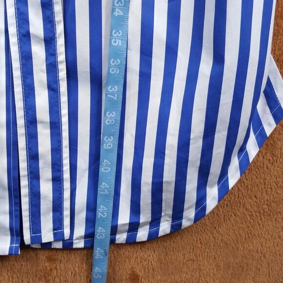DEREK LAM Shirt Dress Womens Size 6 Blue Stripe Button Up Belted Pocket Collared - Picture 9 of 10